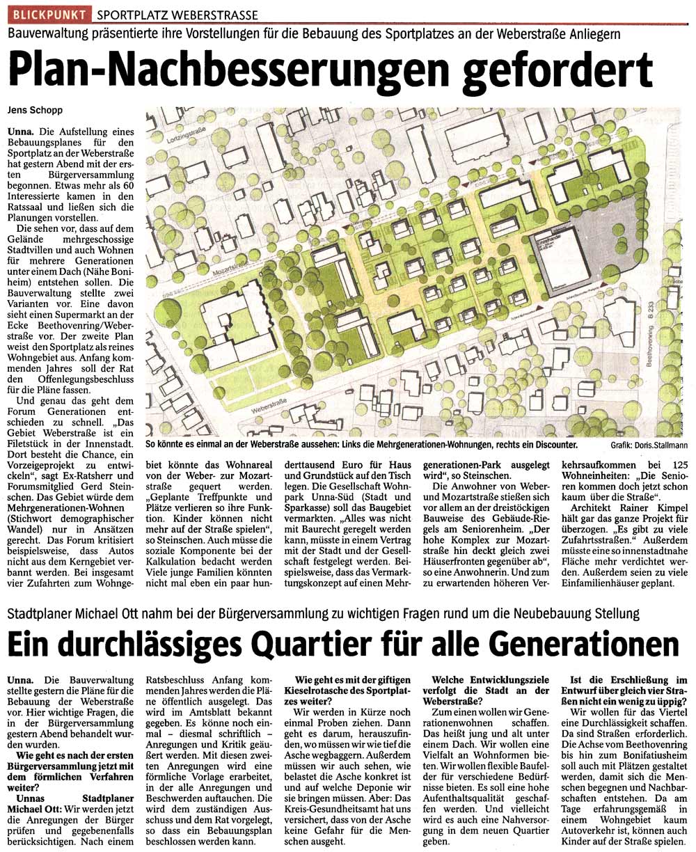 Blickpunkt Sportplatz Weberstraße: Plan-Nachbesserungen gefordert