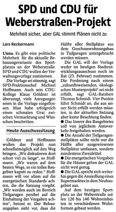 SPD und CDU für Weberstraßen-Projekt