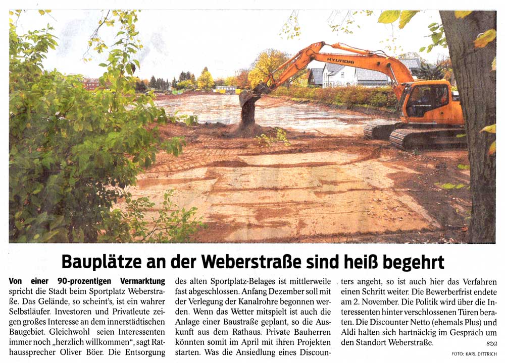 Bauplätze an der Weberstraße sind heiß begehrt